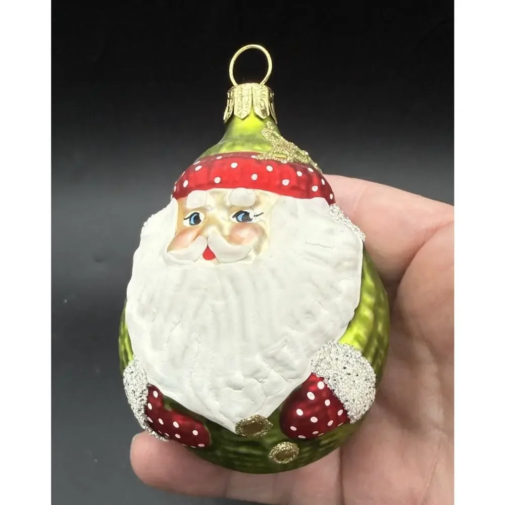 Vintage glass Christmas ornament ROLY POLY SANTA 3